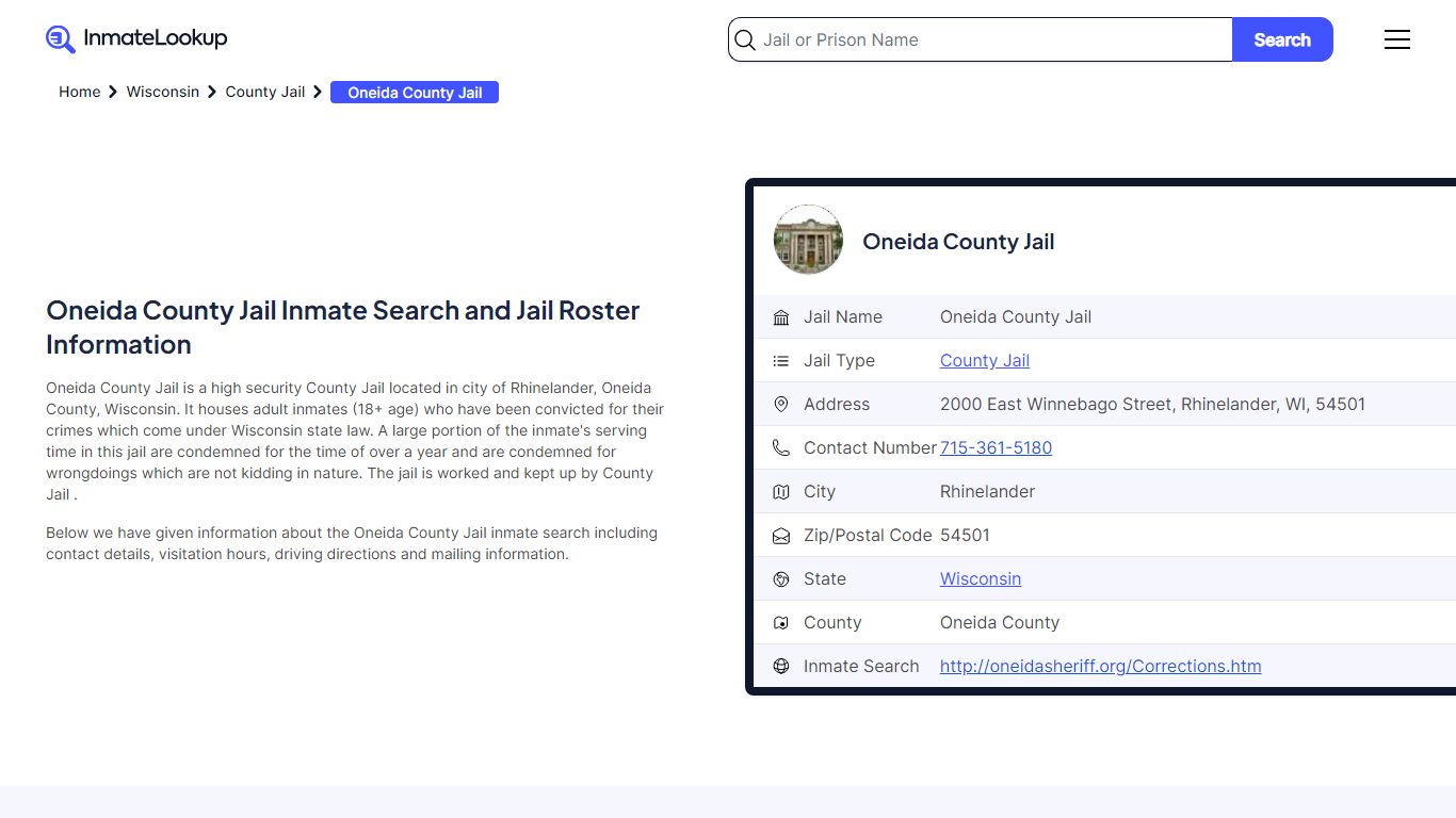 Oneida County Jail Inmate Search and Jail Roster Information